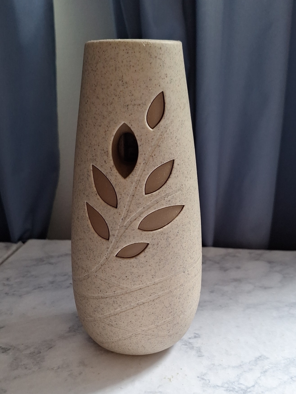 Neutral Speckled Ceramic Vase with Leaf Cutouts Glades Natural Collection